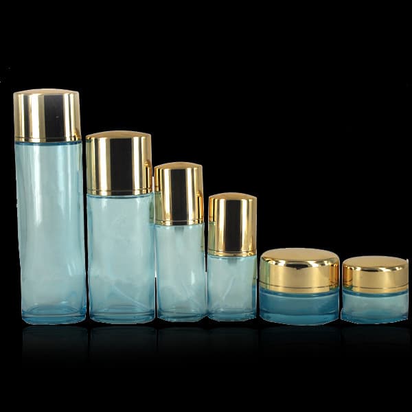 Cylinder Glass Bottle and Jar Opaque Blue Packaging for Loti